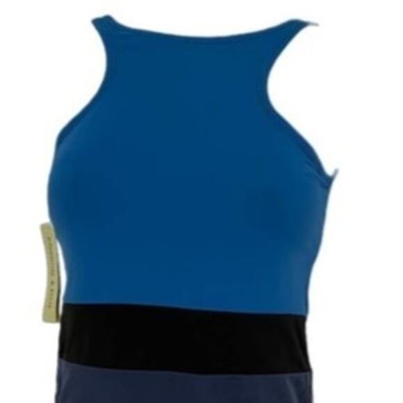 Swimsuit Racer Back Zip One Piece in Cobalt and Navy Size Small Long - Picture 2 of 6